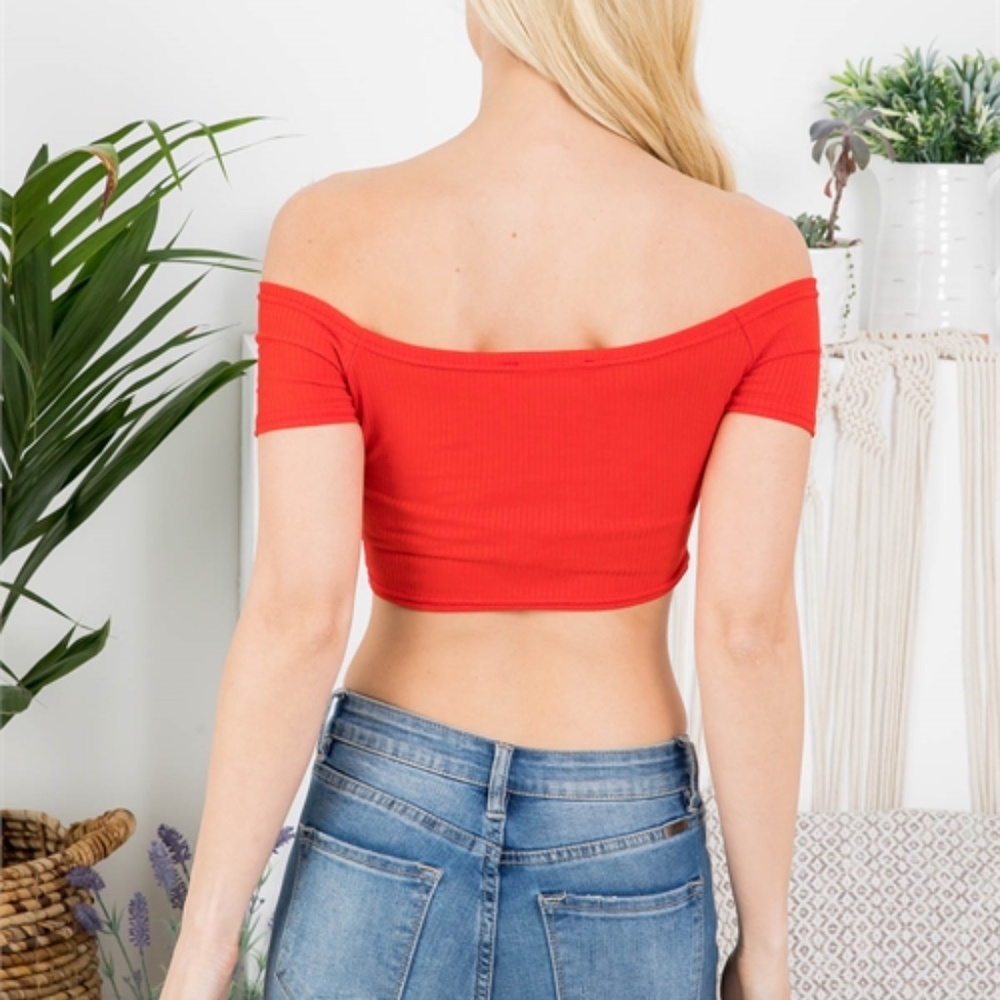 Red Ribbed Crop top - Picture 6 of 7